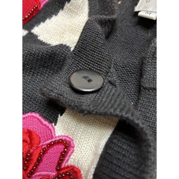 Just B Cardigan Women's M Black White Floral Roses Embroidered Beaded Y2K‎ - Picture 8 of 16